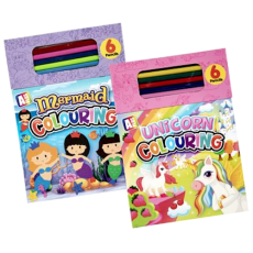 Girls Colouring Pad, with Pencil Crayons